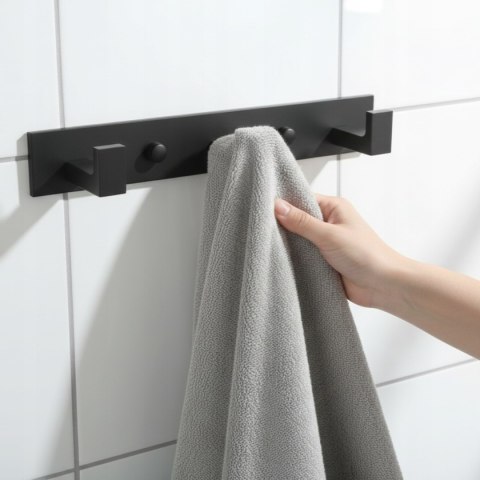 Wieszak ścienny na ręczniki 3 haki - czarny