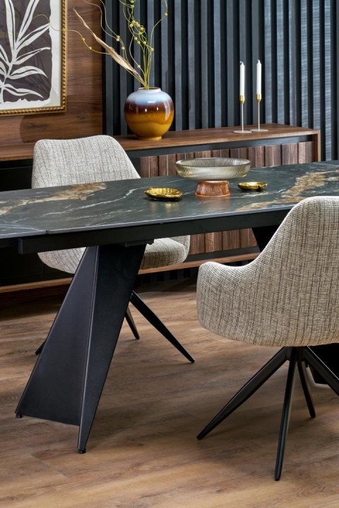 ARMANI stół rozkładany, blat - czarny marmur, noga - czarny