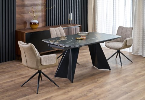 ARMANI stół rozkładany, blat - czarny marmur, noga - czarny