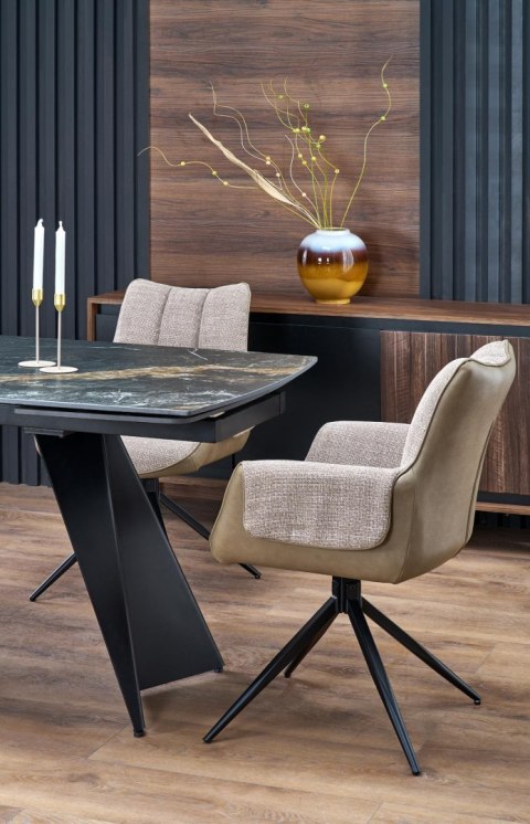 ARMANI stół rozkładany, blat - czarny marmur, noga - czarny