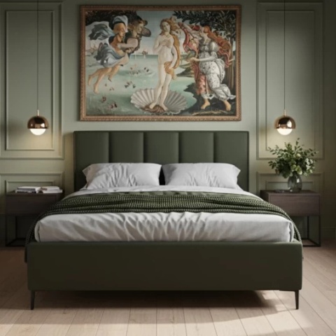 Łóżko tapicerowane na nóżkach z pojemnikiem na pościel Sen&Chick 140x200