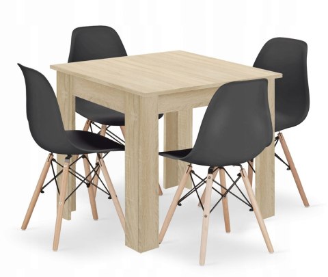 Zestaw stół kwadratowy 80x80 dąb sonoma + 4 krzesła OSAKA czarne Zestaw stół kwadratowy 80x80 dąb sonoma + 4 krzesła OSAKA czarne