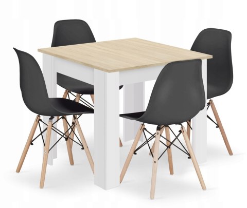 Zestaw stół kwadratowy 80x80 dąb sonoma + 4 krzesła OSAKA czarne Zestaw stół kwadratowy 80x80 dąb sonoma + 4 krzesła OSAKA czarne